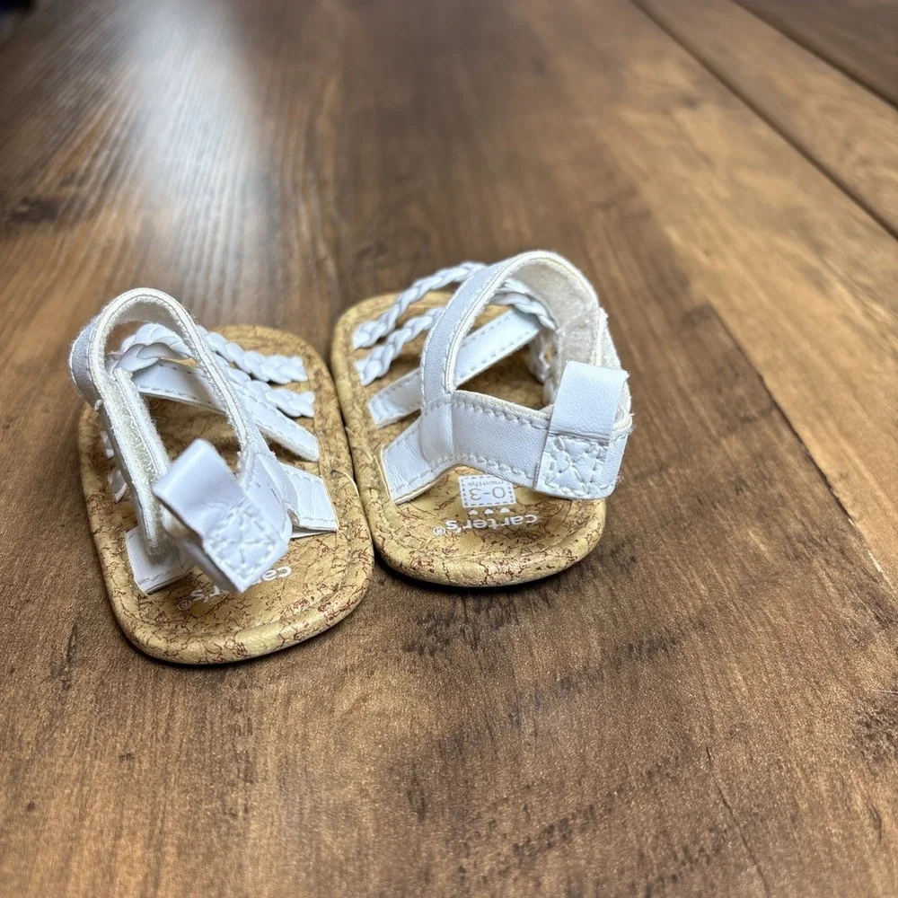 Carters Baby 0-3M White Sandals Braided Straps Boho Summer Faux Leather